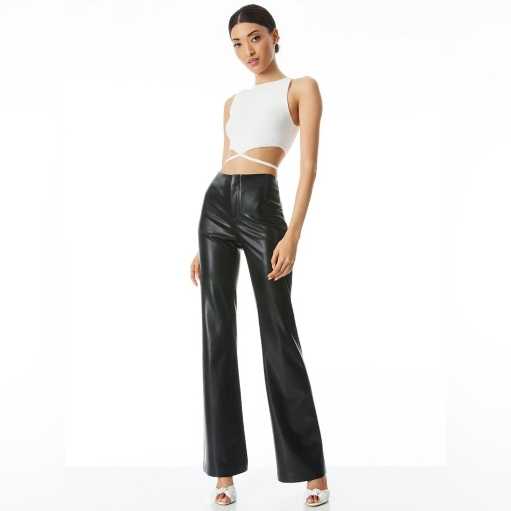 Alice + Olivia TEENY VEGAN LEATHER FLARE PANT in Black